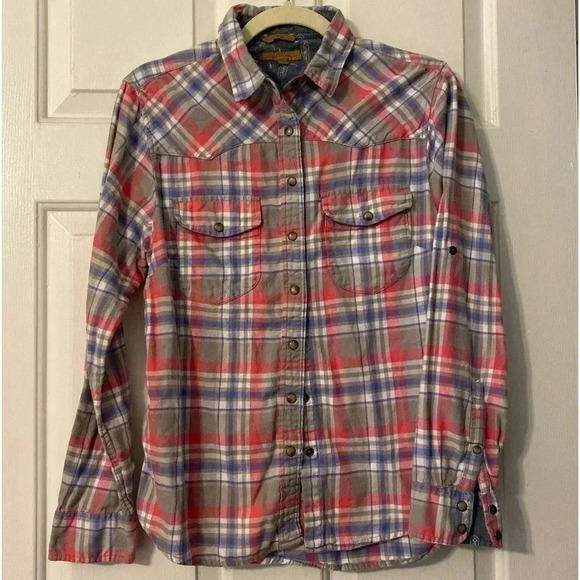 Jachs Girlfriend Bea Plaid Flannel Snap Button Down Shirt Size S - Picture 3 of 10